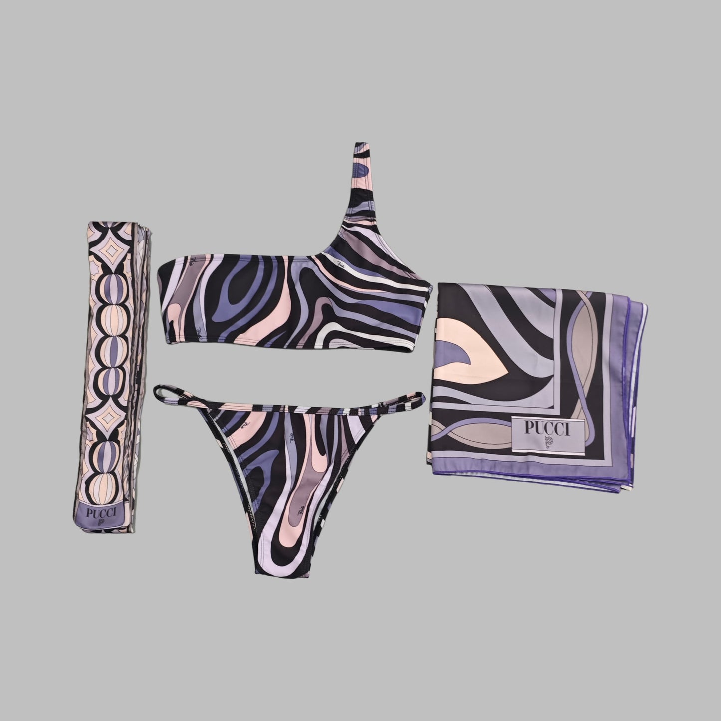 Pucci Hoochie 3-Piece Swim Set – Bikini, Scarf & Headband 💜✨
